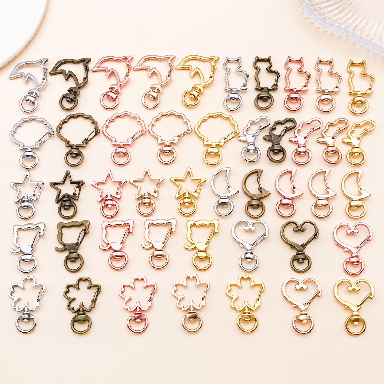 Pet Supplies Warehouse - 5 ピース/ロットハートスタームーン猫犬シェルイルカ花チャームロブスタークラスプフック DIY キーチェーンジュエリー作成用品