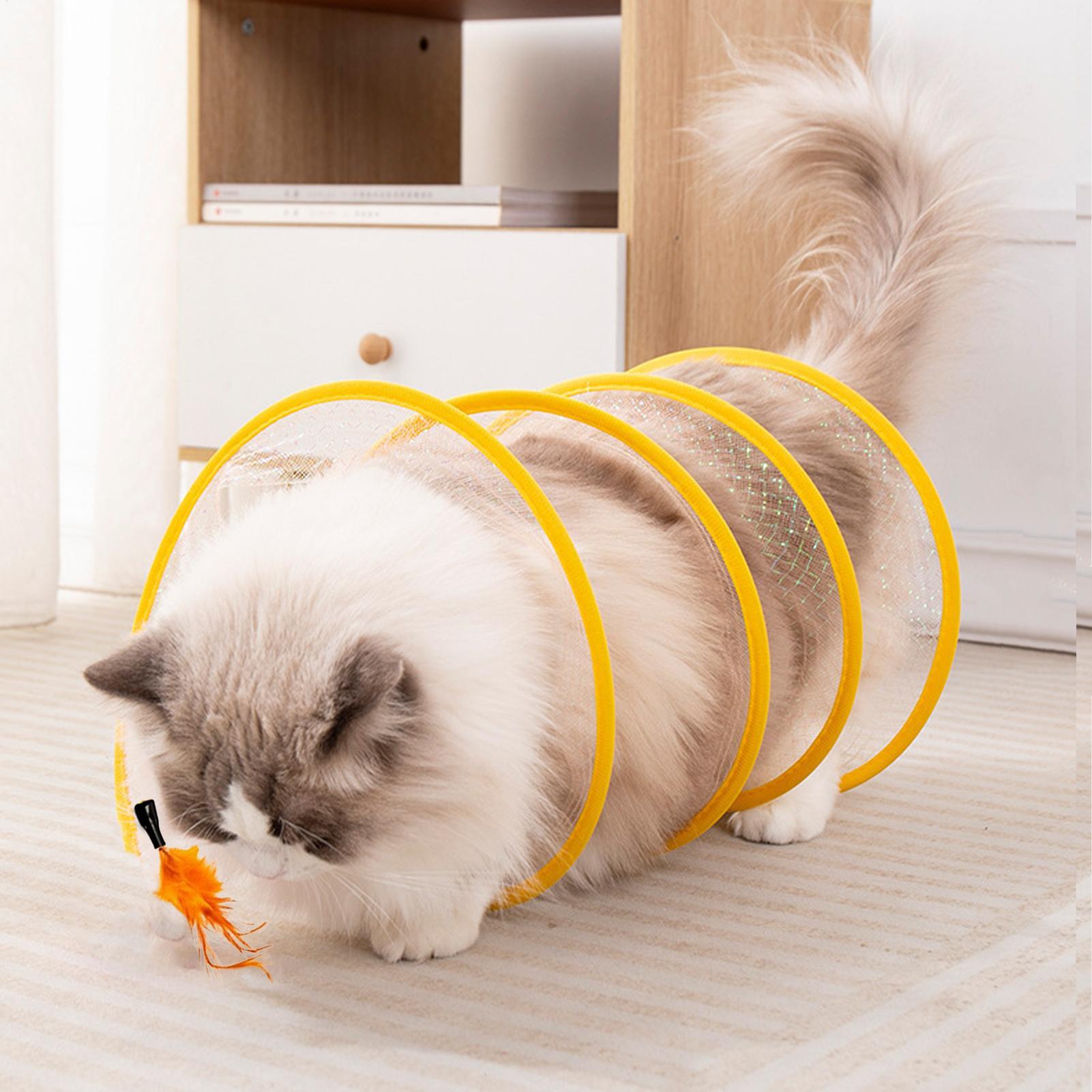 Cat Tunnel Toy - 猫用おもちゃトンネル セルフプレイ 折りたたみ式携帯用プレイチャンネル おもちゃ付き 運動・狩猟・退屈解消用スパイラルトンネル