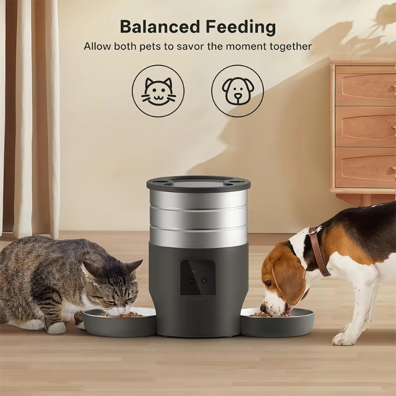 Automatic Pet Feeder - 4.5L自動スマートペットフィーダー、時間指定・定量給餌、WIFI遠隔操作、ステンレス製、猫・犬用音声録音機能付き