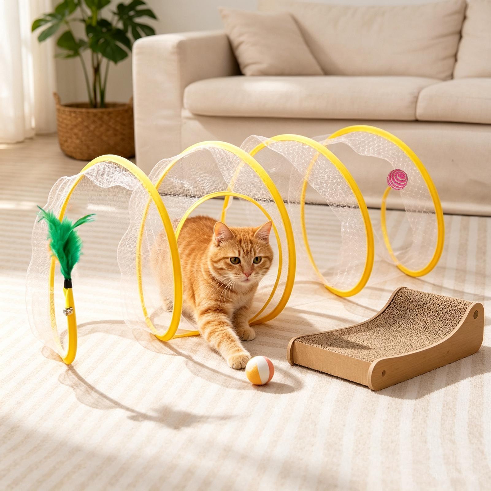Cat Tunnel Toy - スパイラルトンネル猫用おもちゃ 折りたたみ式インタラクティブポータブルチャンネルプレイ スパイラルキャットトンネルおもちゃ 運動・狩猟・退屈解消 子猫用