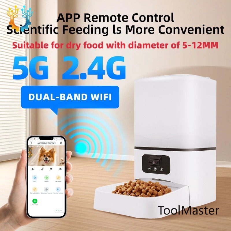 Automatic Pet Feeder - 【2026】6Lインテリジェント自動給餌器、ナイトビジョンカメラ付き、ドライフード対応、ペット用音声録音機能搭載、猫と犬用F
